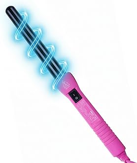 HerStyler Grande Ceramic Curling Iron - 1 inch, Pink (Curling Wand for Long Short Hair, Dual Voltage, Negative Ions, Tapered Barrel, User Friendly, PF30)