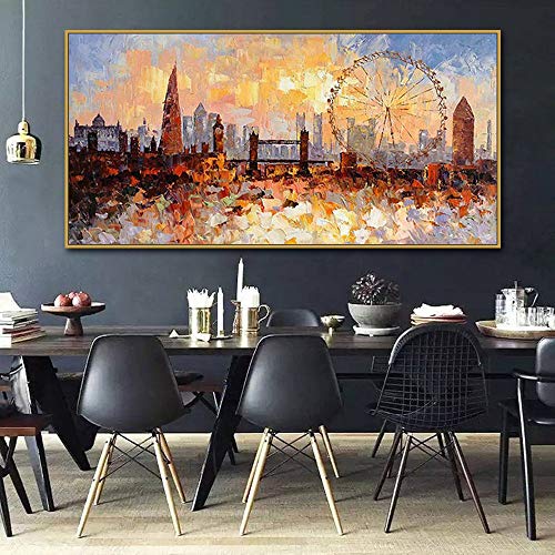 Peinture à l'huile Paris grande roue tableau fait main art moderne de luxe texturé rouge pour salon