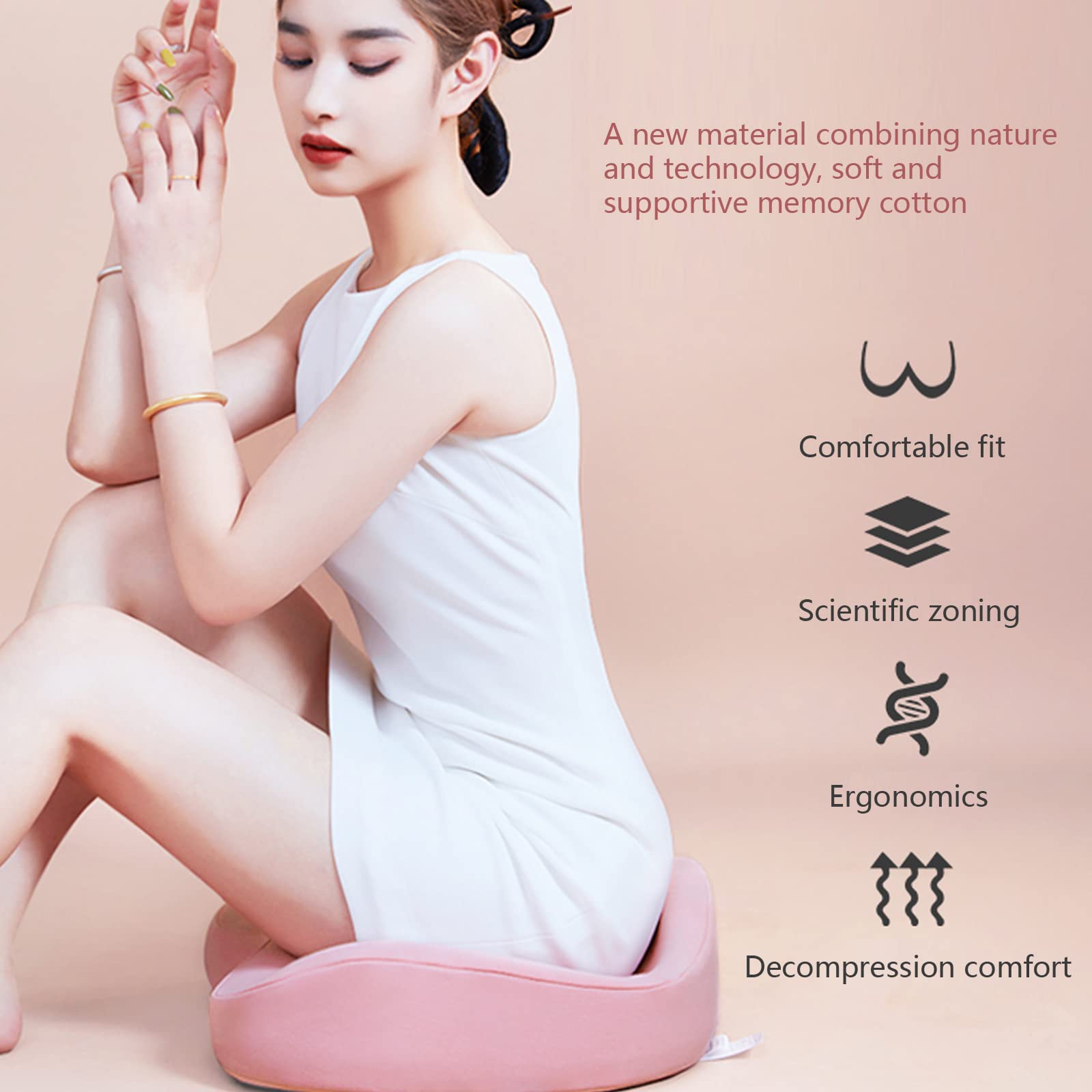 Cojín ortopédico de asiento para silla de oficina, coche y silla de ruedas, cojín de espuma viscoelástica para soporte de espalda y alivio del dolor de coxis, cojín de ciática con diseño ergonómico y