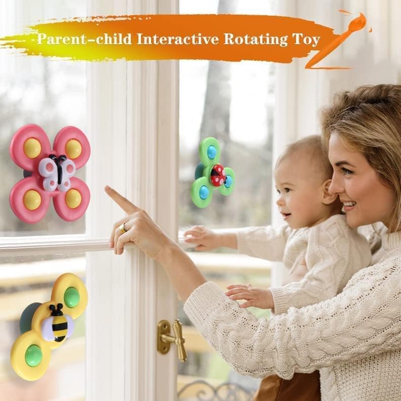 Miniatura 2 de Paquete de 3 juguetes para bebés, juguetes giratorios con ventosa para bebés, ventosa para niños pequeños de 1 a 3 años, dentición de baño, avión,