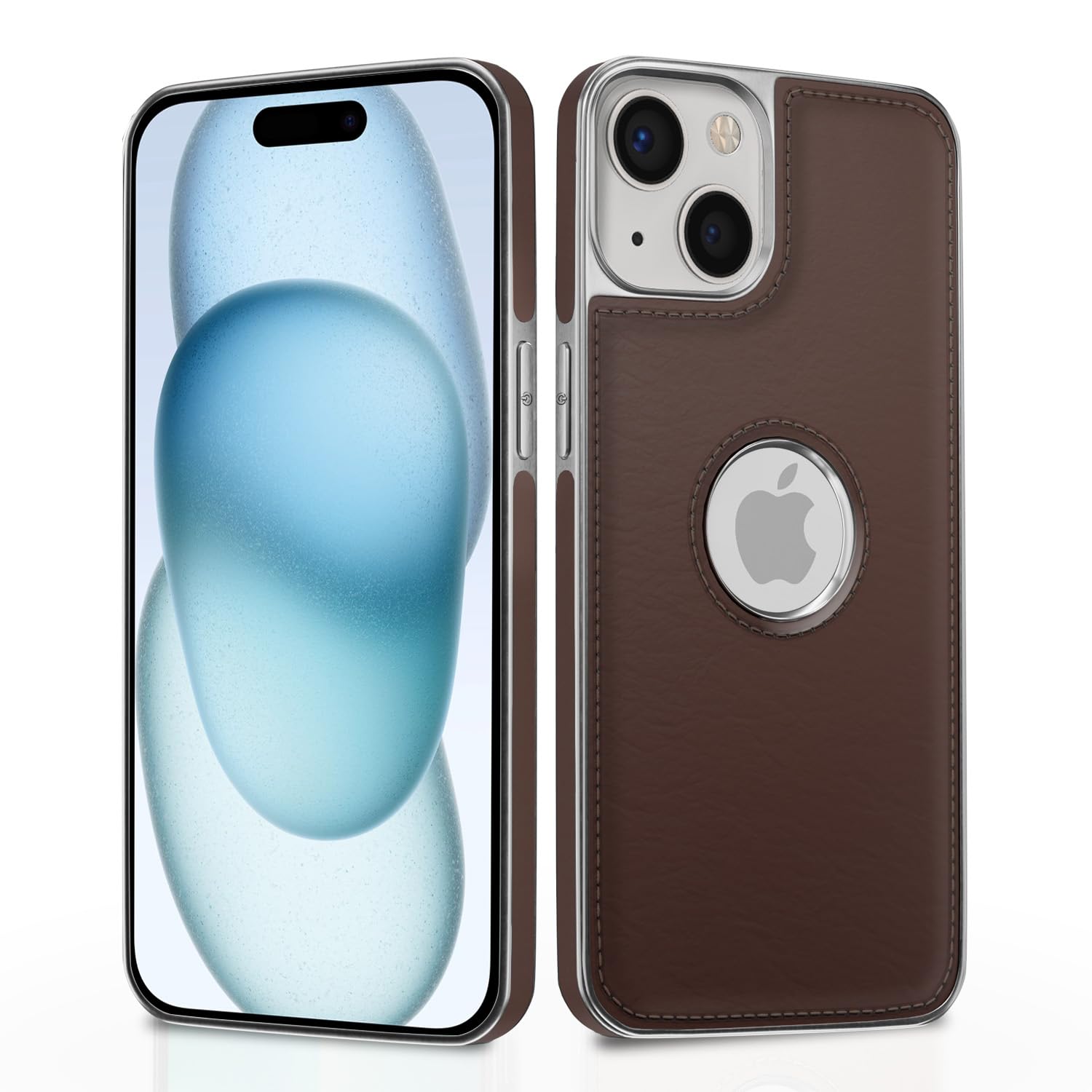 Pikkme Chrome Leather Back Cover Vegan Leather Silver Electroplated Logo Cut Chrome Bumper Case for iPhone 15 (Coffee) (B0D2HTDGZR) Amazon Price History, Amazon Price Tracker