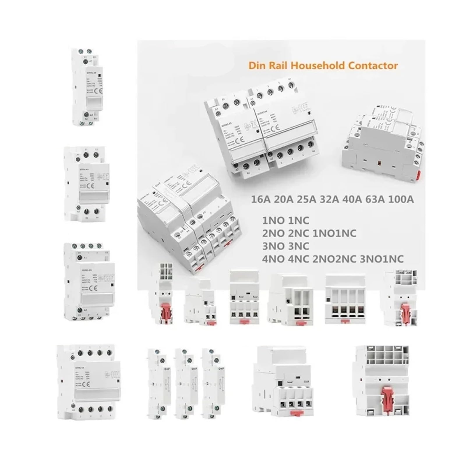 Modulares AC-Schütz 2P 4P 25A 63A 2NO oder 4NO 2NC2NO 220V/230V 50/60HZ DIN-Schiene Haushaltsschütztyp(2P 63A 2NO)
