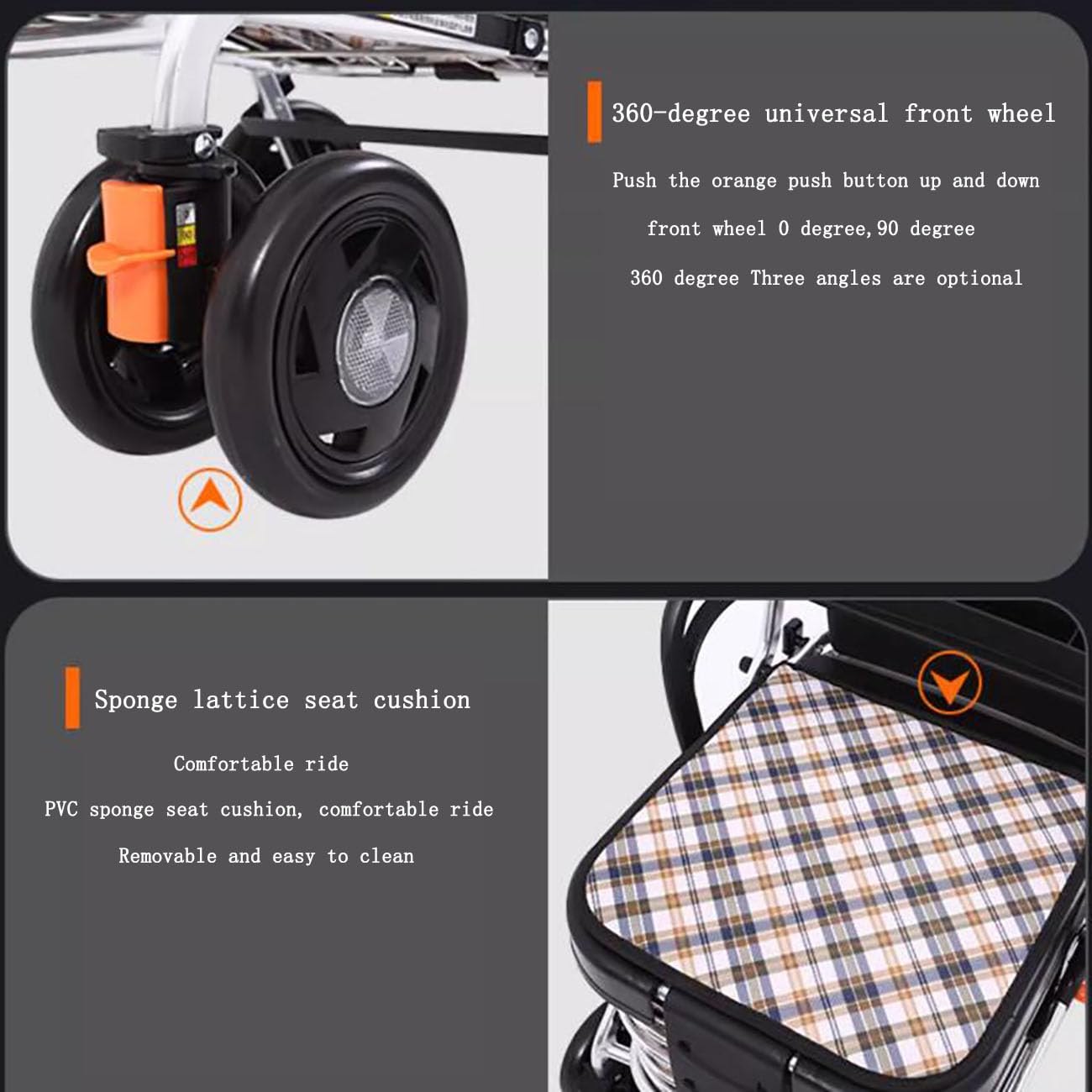 ICEMOB Carro De La Compra Y Andador con Asiento para Ancianos,Carrito Plegable para Supermercado De 4 Ruedas,Reposabrazos Ajustable En Tres Niveles,Caminadores Portátil,Aluminio
