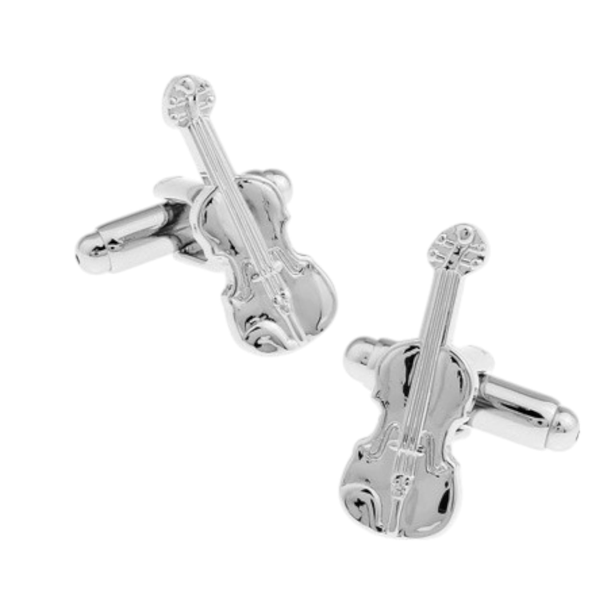 Gemelos de plata de violín en una caja de lujo. La música de la novedad de la joyería del tema