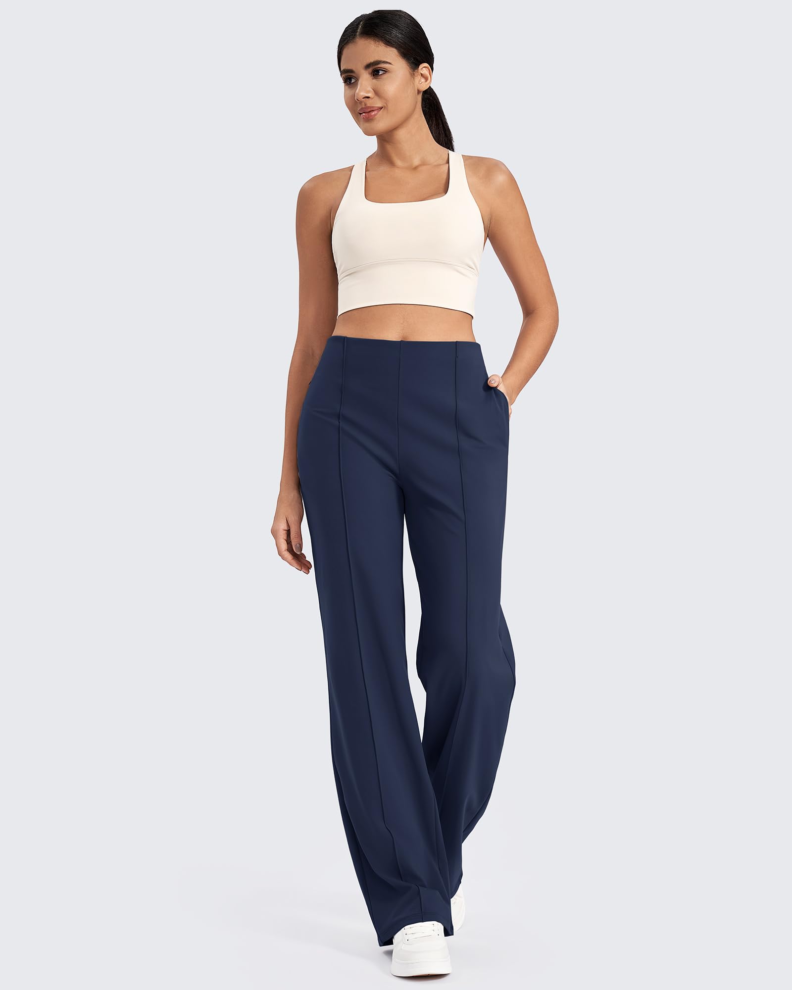 G4Free EverGoing Pantalon de yoga à jambe large pour femme Taille haute avec poches Pantalon de détente extensible décontracté