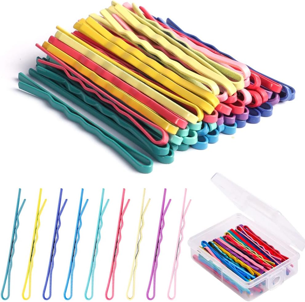 Bobby Pins for Thick Hair,50 Pcs Colorful Hair Grips Kit in Plastic Box