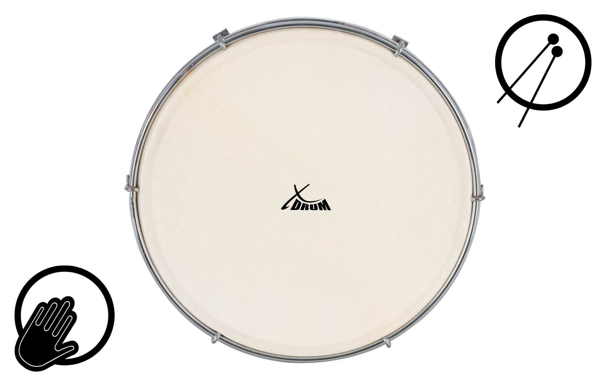 XDrum HTM-12S 12" Handtrommel mit Natur-Fell 3x Set - Rahmentrommel mit Naturfell - Stimmbar mit 6 Spannhaken - Holzrahmen aus Ahorn - Ergonomischer Griff - Natur