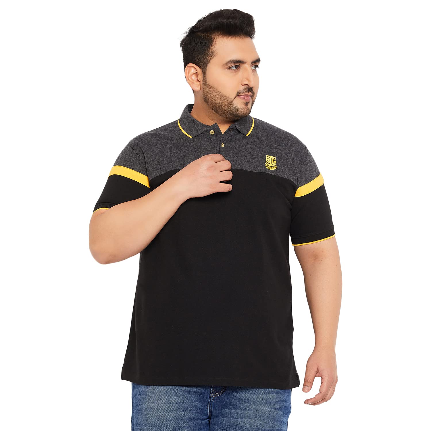 Plus Size Men's Regular Fit Colorblock Polo Tshirt