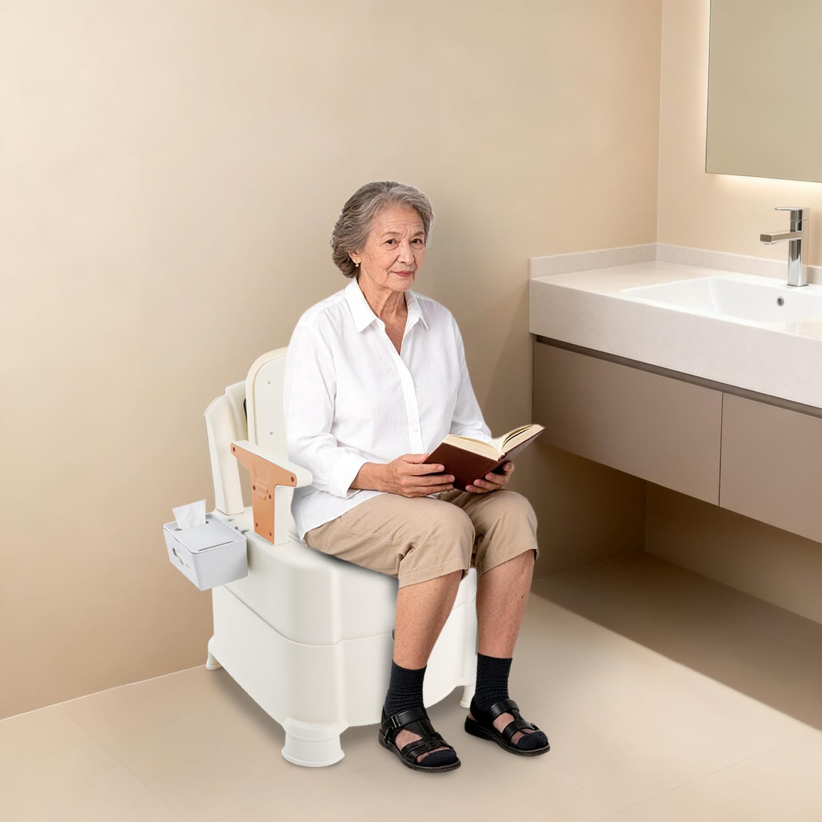 Campingtoilette Tragbare, Portable Toilet für Senioren & Wohnmobil | 2-fach Höhenverstellbar, Soft-Close Deckel, Bewegungslicht, Geruchsdichtung. Ideal für Zuhause, Krankenhaus, Camping, Wohnmob