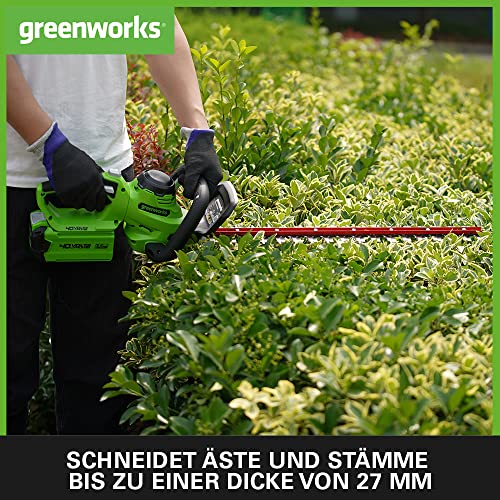 Greenworks G40HT61 Akku Heckenschere, 61 cm Doppelklingen, schneidet bis zu 27 mm dicke Äste und Stämme… – Ansicht 3