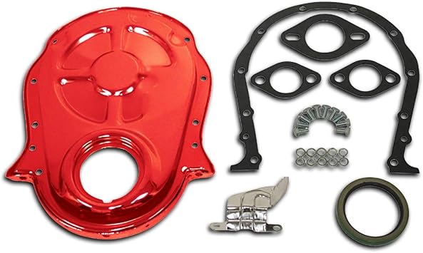 Cobra-Tek For 66-90 Chevy BB 396 402 427 454 Timing Chain Cover Set W/Timing Tab Chrome Orange