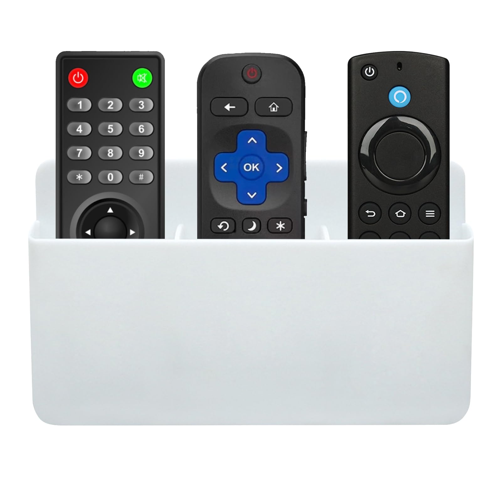 Lechisenop White Remote Control Holder, 3 Slot Wall Mounted Remote Holder, Self Adhesive Multi-Functional Tv Controller Holder, Pen Holder Storage Accessories For Home Office School (White)