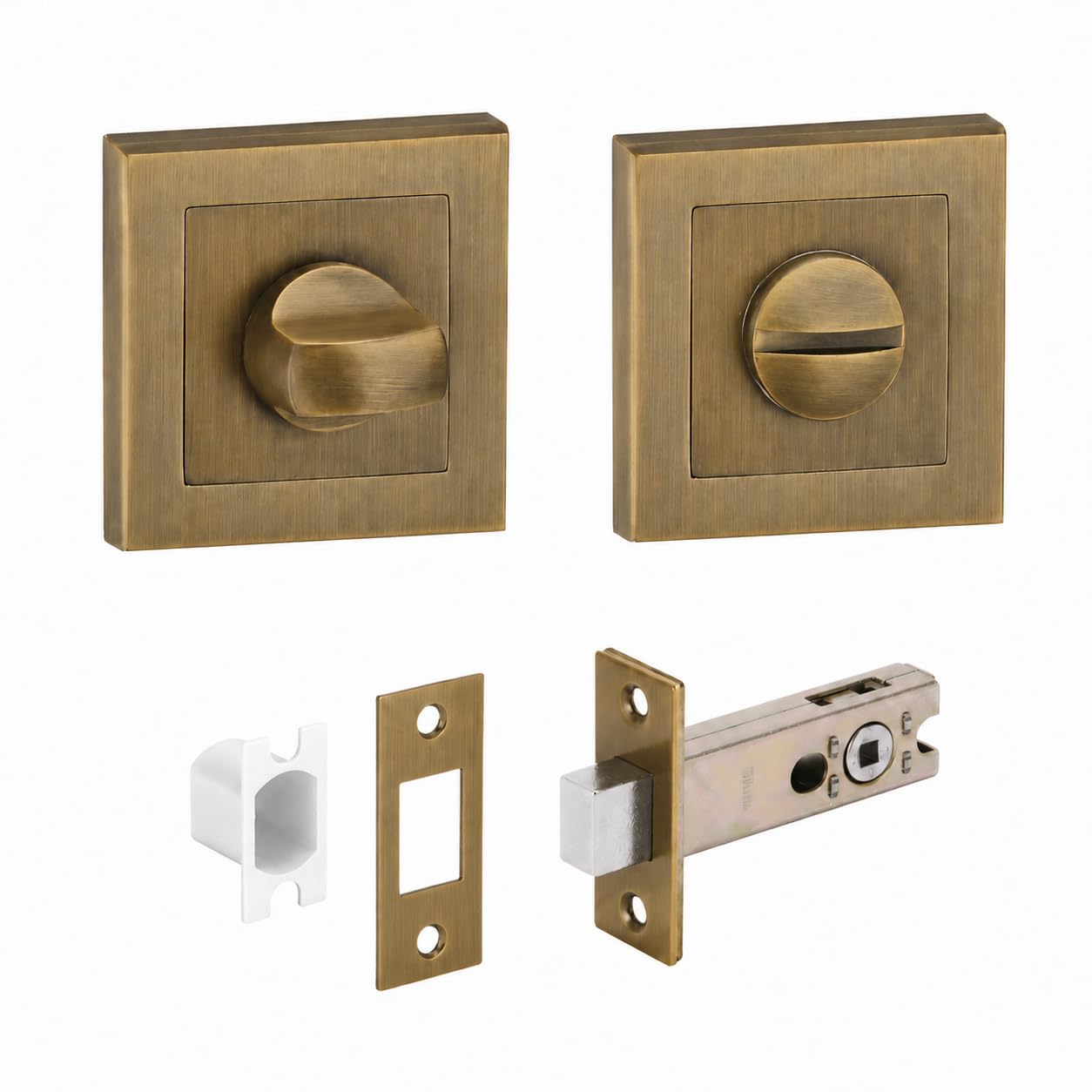 Hunta Antique Bronze Handlezone® Square Rose Bathroom Turn & Release Set – Privacy Thumbturn Lock For Bathroom & Toilet Doors –
