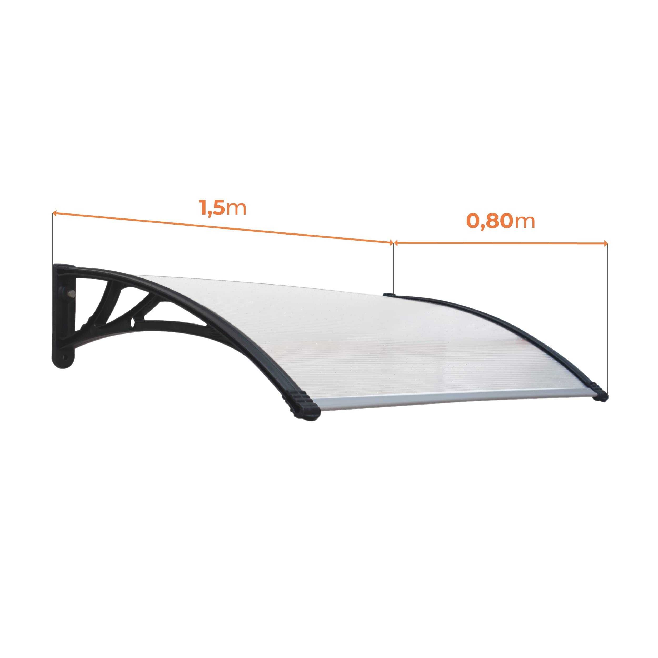 Marquesina Puerta Exterior 150x80cm Light – Policarbonato 5,2mm Grosor – Soportes de PVC Antracita – Fácil Montaje – Tejadillo Protección Lluvia Ventana