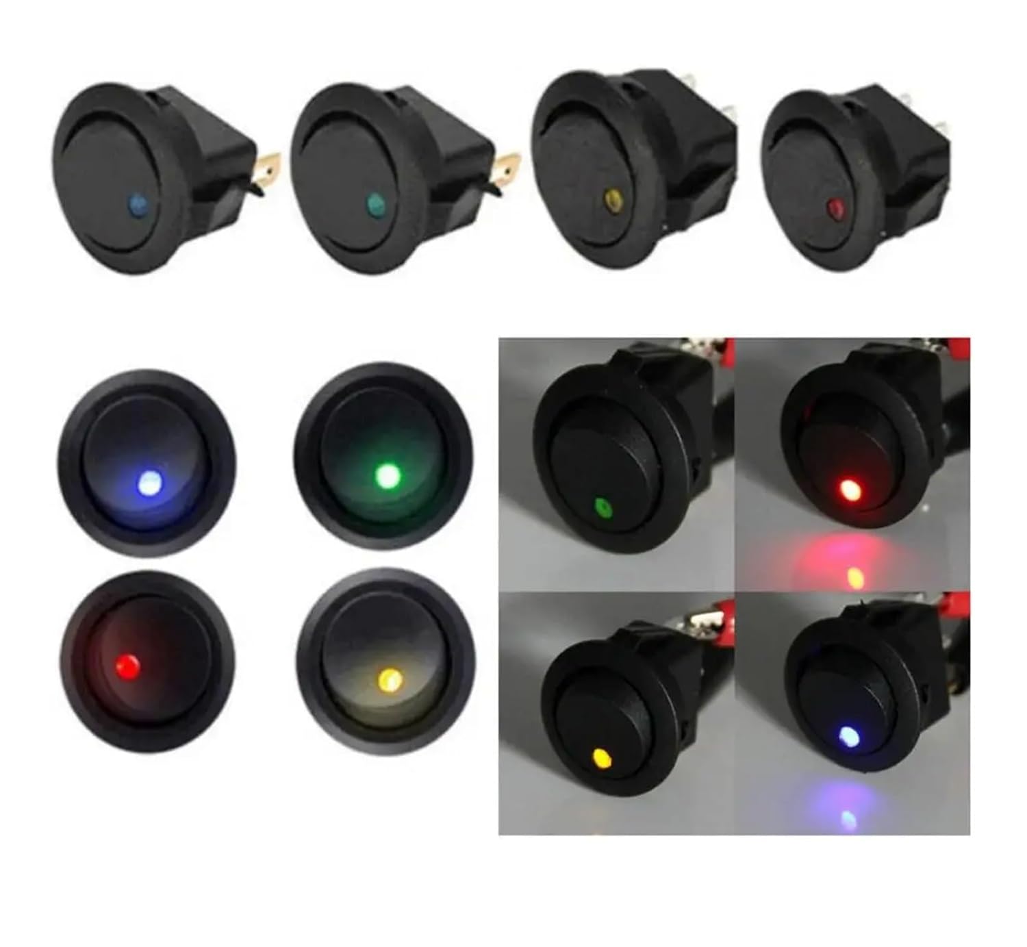 KCD1 10A 12V 220V Rocker Switch LED Light On/Off SPST Switch(Green,220V)