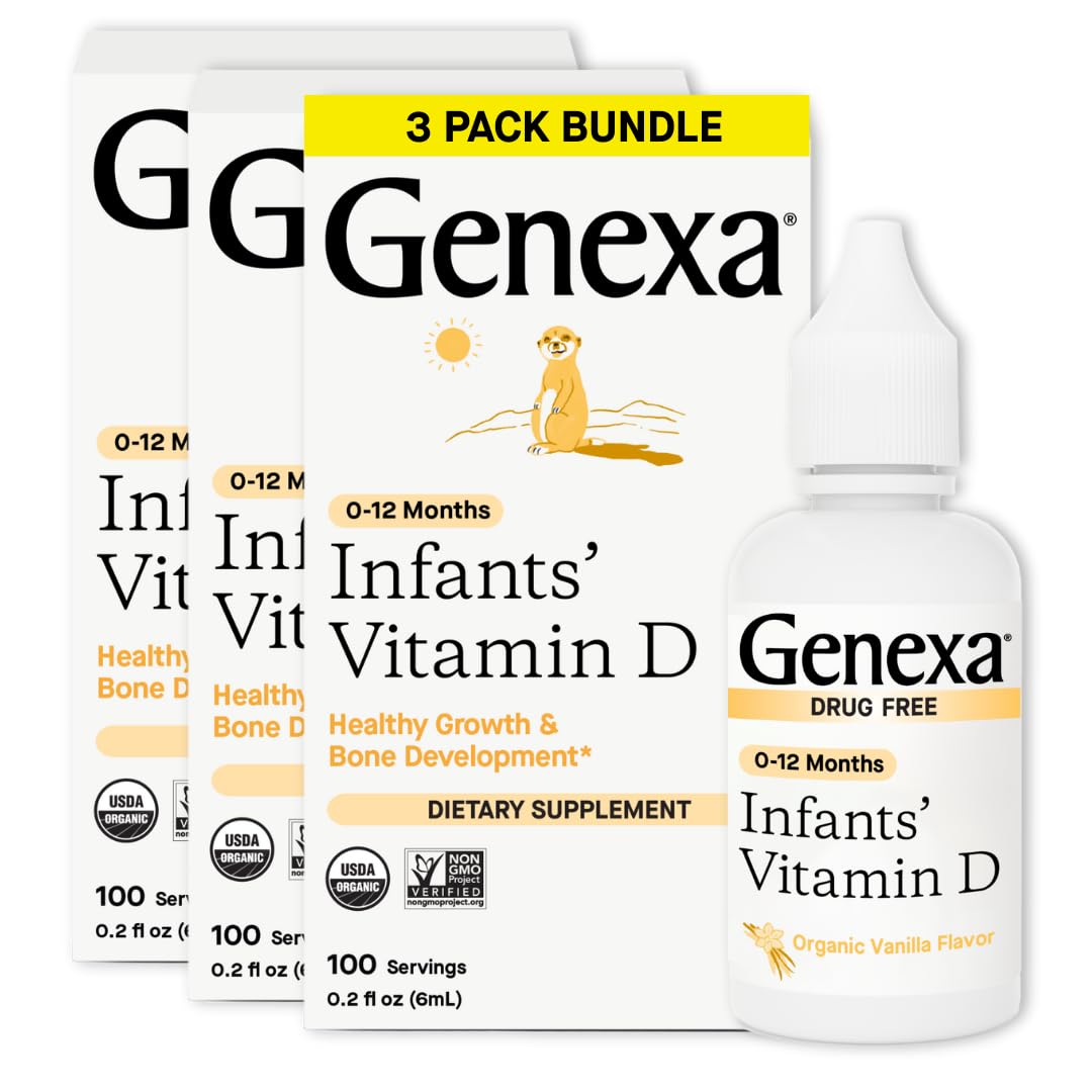 Genexa Infants’ Vitamin D Drops - 270 Servings (3pk) - Promotes Healthy Growth - Organic, Gluten Free & Non-GMO