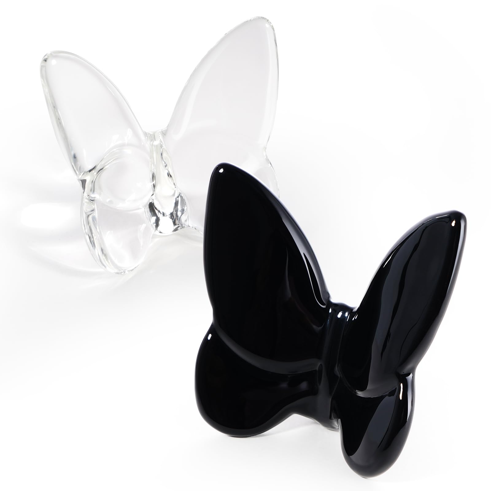 Lioaeust Crystal Butterfly Figurines,Flying Butterfly Figurine Decor Crystal Cut Glass Butterfly Ornament Statue Animal Collectible Gift Home Ornament Decor (Black+White)