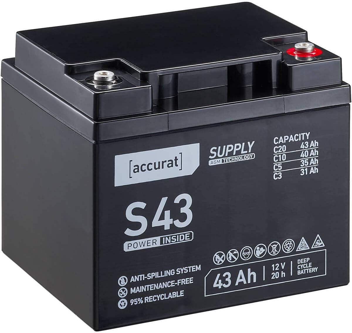 Accurat AGM Batterie S43-12V, 43Ah, zyklenfest, wartungsfrei - VRLA Accurat AGM Batterie S43-12V, 43Ah, zyklenfest, wartungsfrei - VRLA