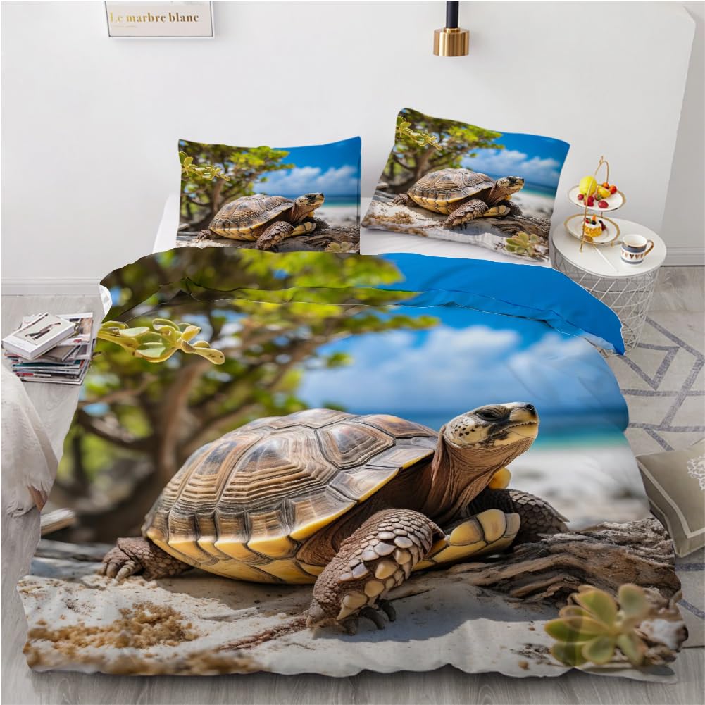 RFFLUX 3D Sea Turtles Double Bedding Duvet Cover Set 3 Pieces 200x200 Ultra Soft Microfiber Reversible Turtle Comforter Cover with Zipper Closure Quilt Cover with 2 Pillowcase（Style 21-2）