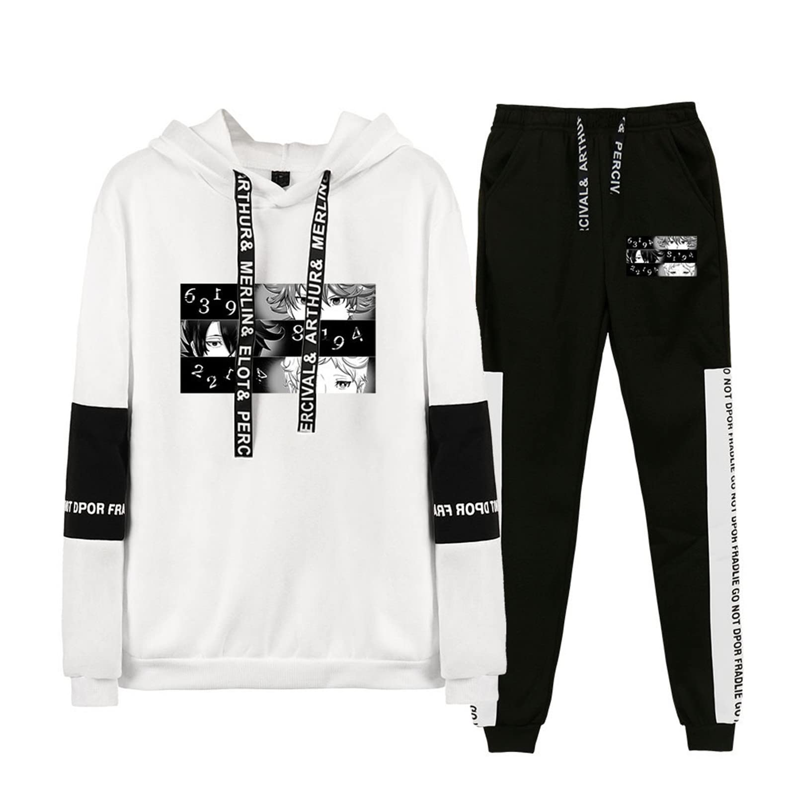 Famesale Women's # 7 The Promised Neverland Tracksuit 2 Piece Set Japanese Anime Emma Norman Ray Printed Hoodie And Jogger Pants Set For Men