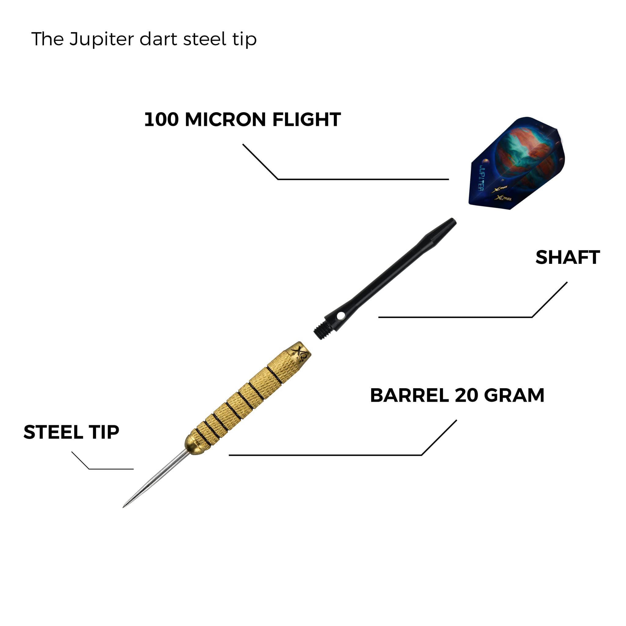 KOTO darts XQ Max Jupiter, Steel Tip Darts, Darts Set, Solid Ring Grip, Textured Feel, Professional Use, Flights, Shafts, Case - Image 3