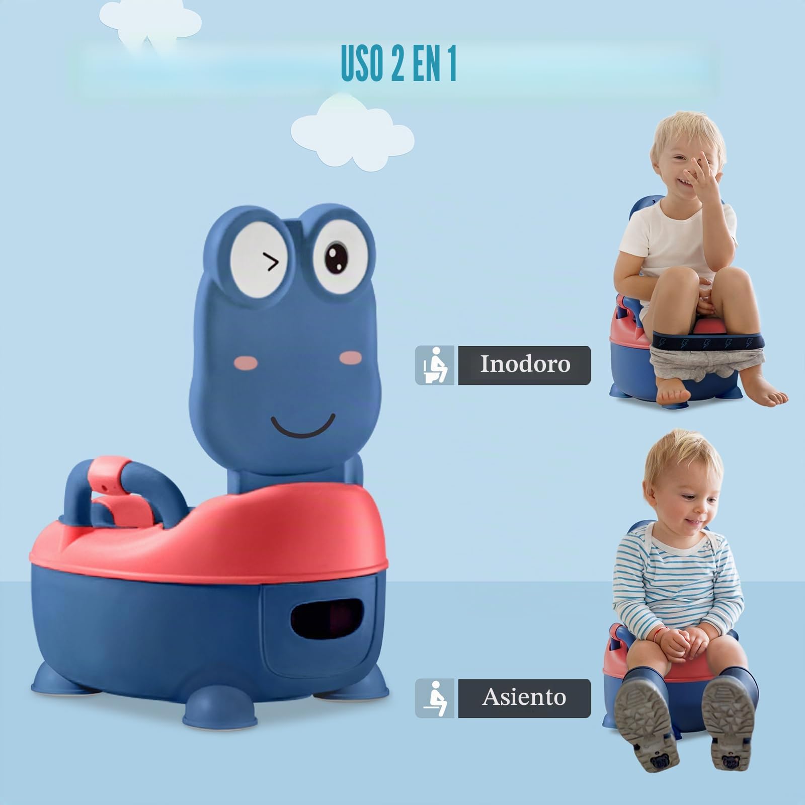 Orinal Bebe, Orinales Infantiles Inodoro Para Bebés Portatil Potty Para Ir Al Baño Portátil 1 A 6 Años, Azul, 31x36x19.5cm