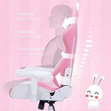 Office Chair, Pink Bunny Gaming Chair Cute Kawaii Gamer Chair for Girl Ergonomic Computer Gaming Chair with Lumbar Support PU Leather High Back Racing Gaming Chairs with USB Headset