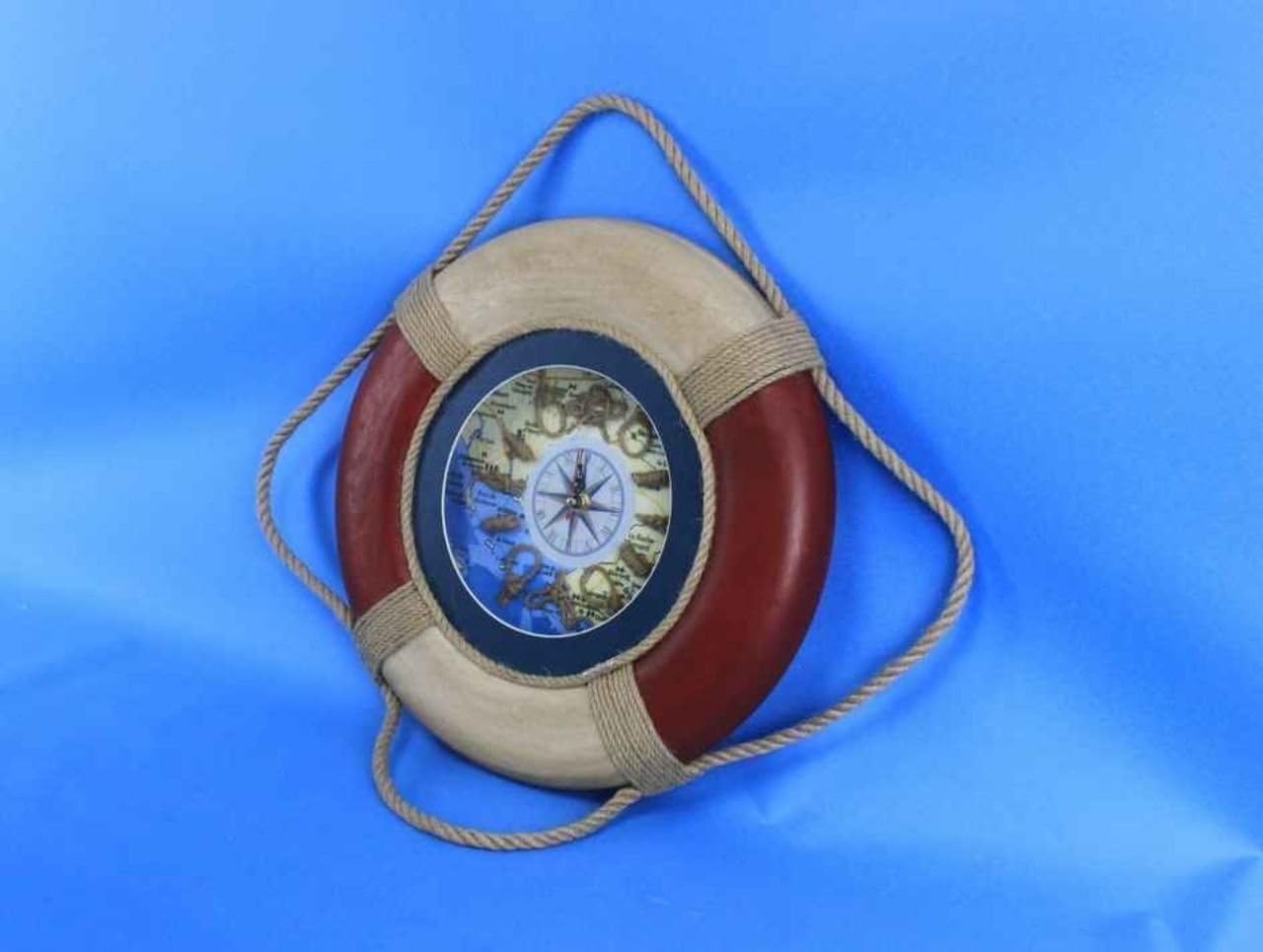 Hampton Nautical Antique Red & White Decorative Life Ring Clock, 15"