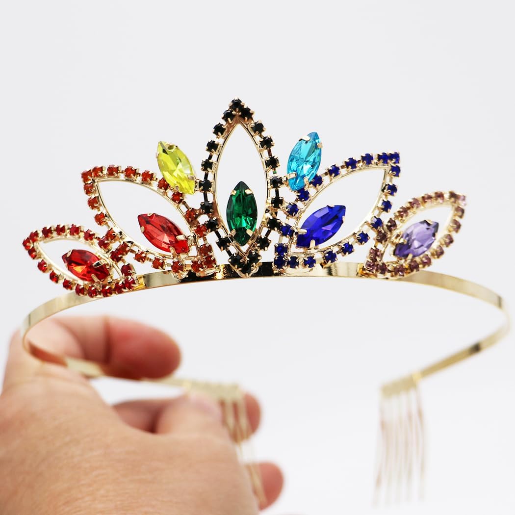 Rosemarie & Jubalee Women's Dazzling Crystal Rhinestone Royal Tiara Gold Tone Bridal Hair Crown Fairy Princess Dress Up Halloween Decoration