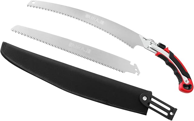 AIRAJ Pruning Saw 20 Inch/520MM Detachable Hand Saw with Safety Lock,Straight and Curved Pruning Saw Blades Made of SK5 Steel and Nylon Carrying Sleeve.Professional Pruning Saw for Wood and Plastic