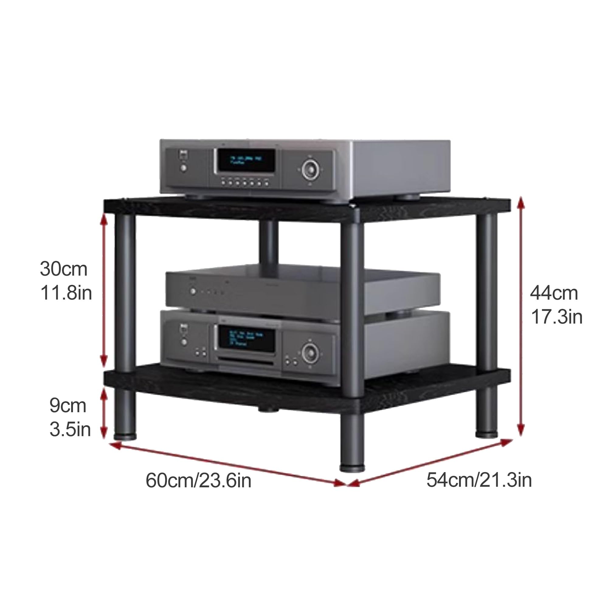 Mueble HiFi Soporte para Medios audiovisuales, gabinete para componentes Multimedia, Rack estéreo, Soporte para Tocadiscos para Salas de grabación, oficinas y teatros(Nero,44cm/17.3in)