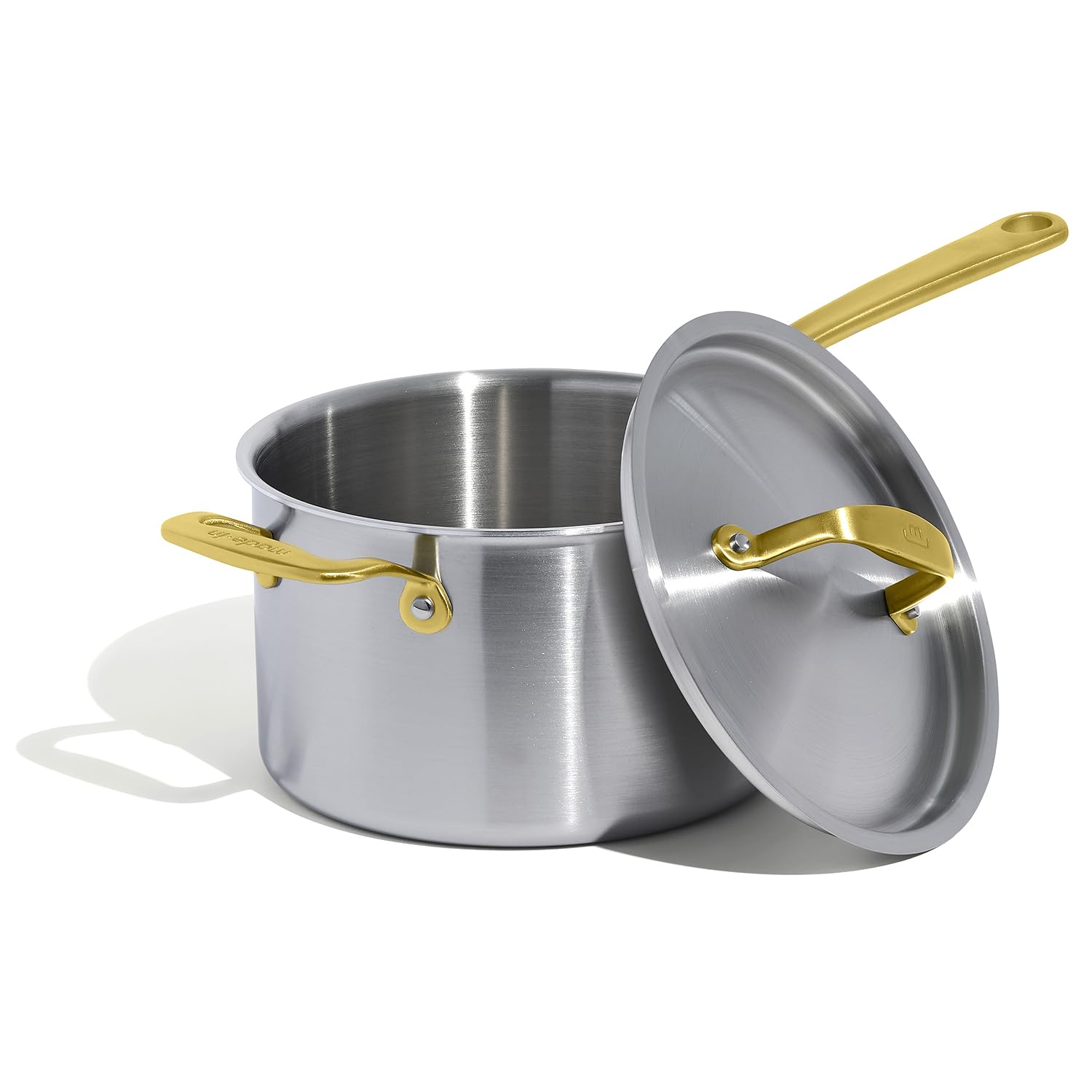 Made In Cookware - 4 Quart Stainless Steel Saucepan with Lid (Antique Brass Handle) - 5 Ply Stainless Clad - Professional Cookware - Crafted in Italy - Induction Compatible
