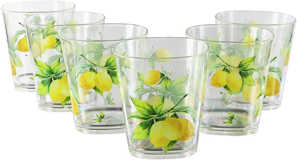 Juego de 6 Vasos Acrílicos 14 oz con Diseño de Limones