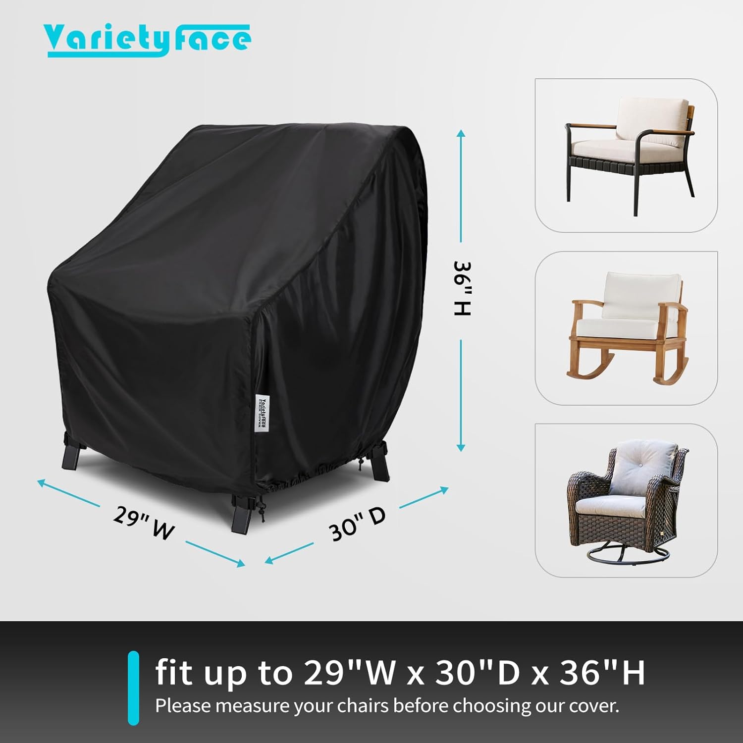 Outdoor Chair Covers Waterproof All-Weather Protection (2 Pack) - Heavy-Duty Windproof Fabric for Patio Furniture, Fits Chairs up to 29x30x36 Inches, Black