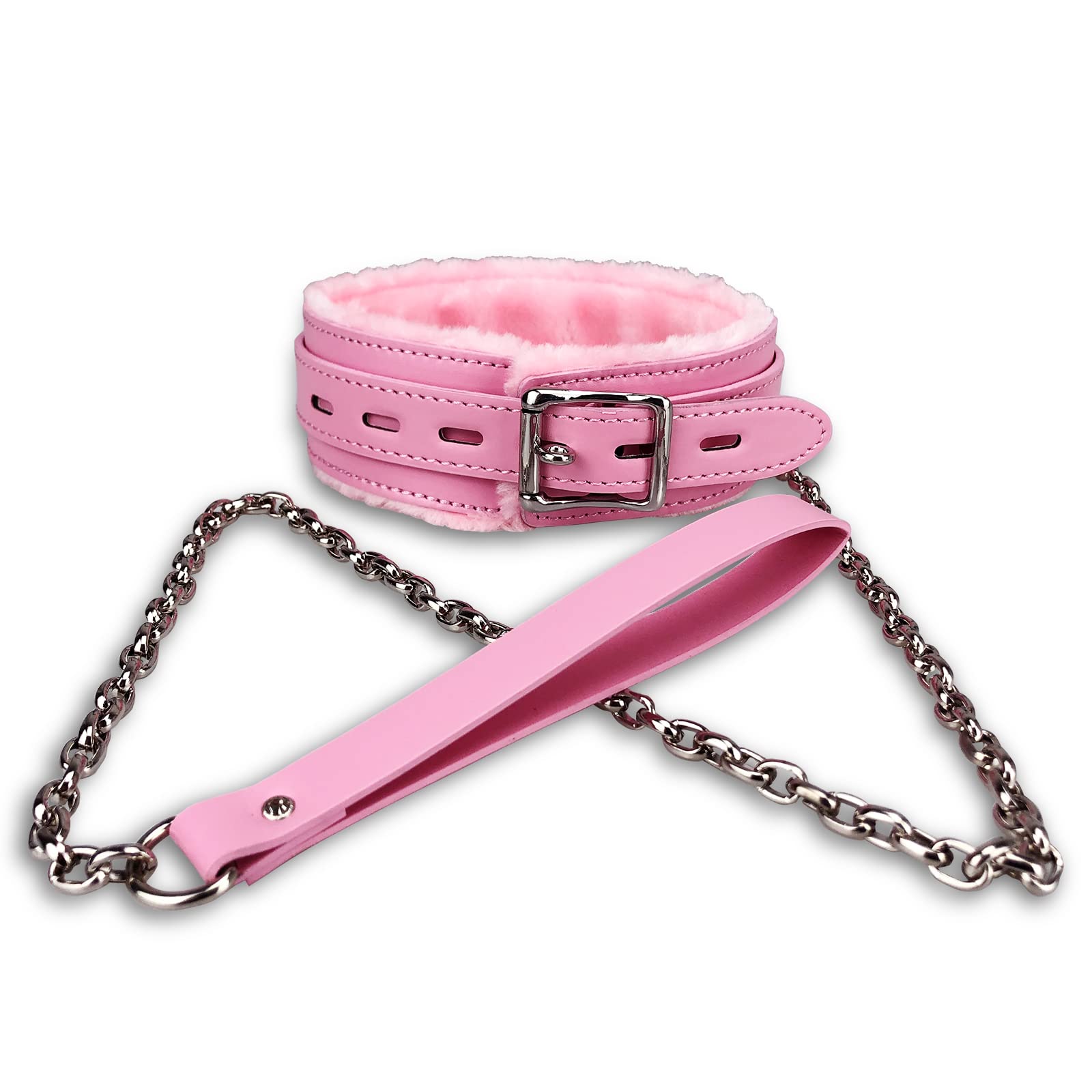 Collier pour chien en cuir rose avec laisse amovible pour toutes races
