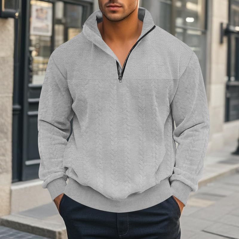 Mens Quarter Zip Pullover Mock Neck Retro Long Sleeve Knitted Sweatshirt Casual Outdoor Quarter Zip Pullover Men2