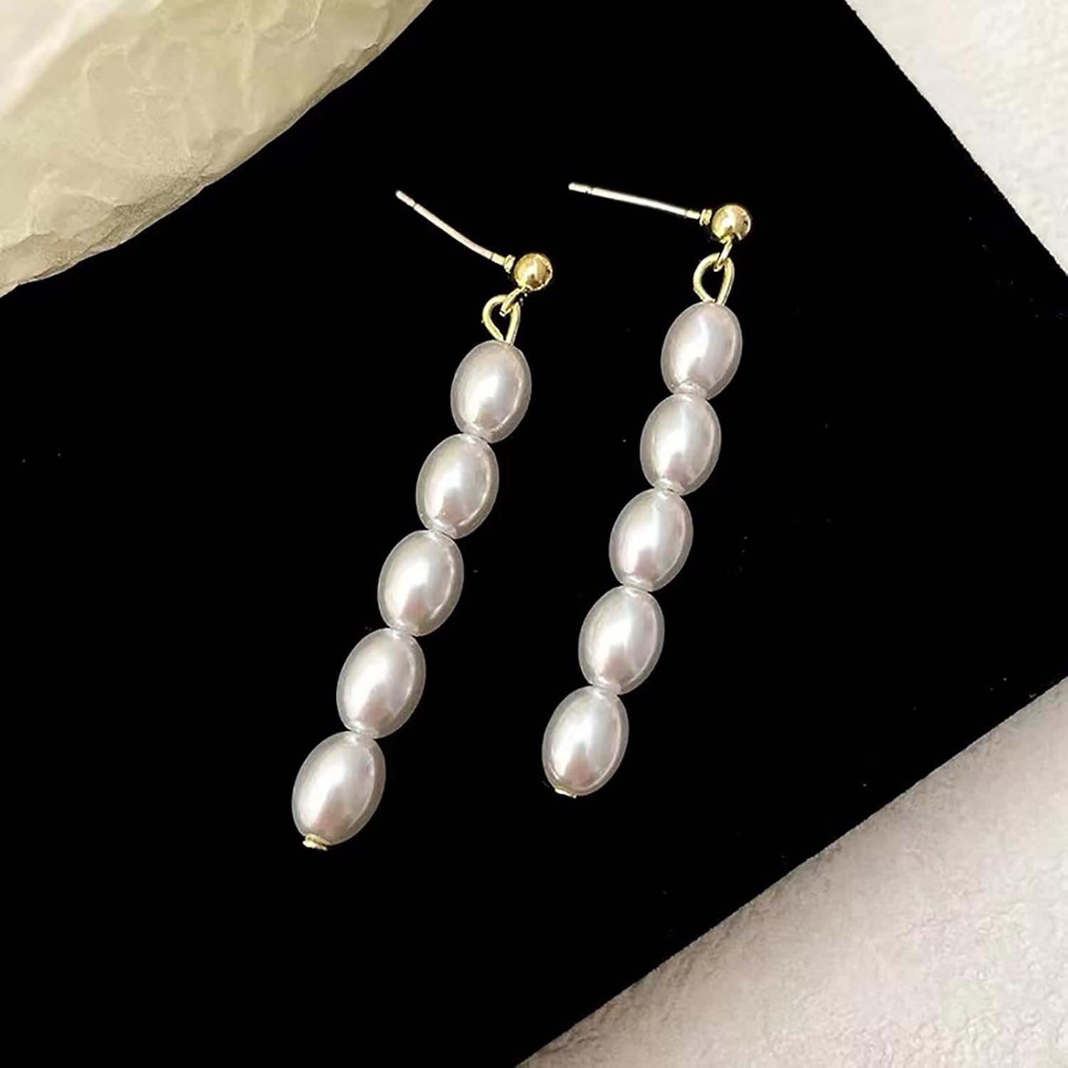 W WEILIRIAN Bohemian Pearl Drop Earrings Long Pearl Dangle Earrings Gold Pearl Earrings Oval Pearl Bead Earrings Wedding Pearl Earrings Jewelry for Women - Image 4