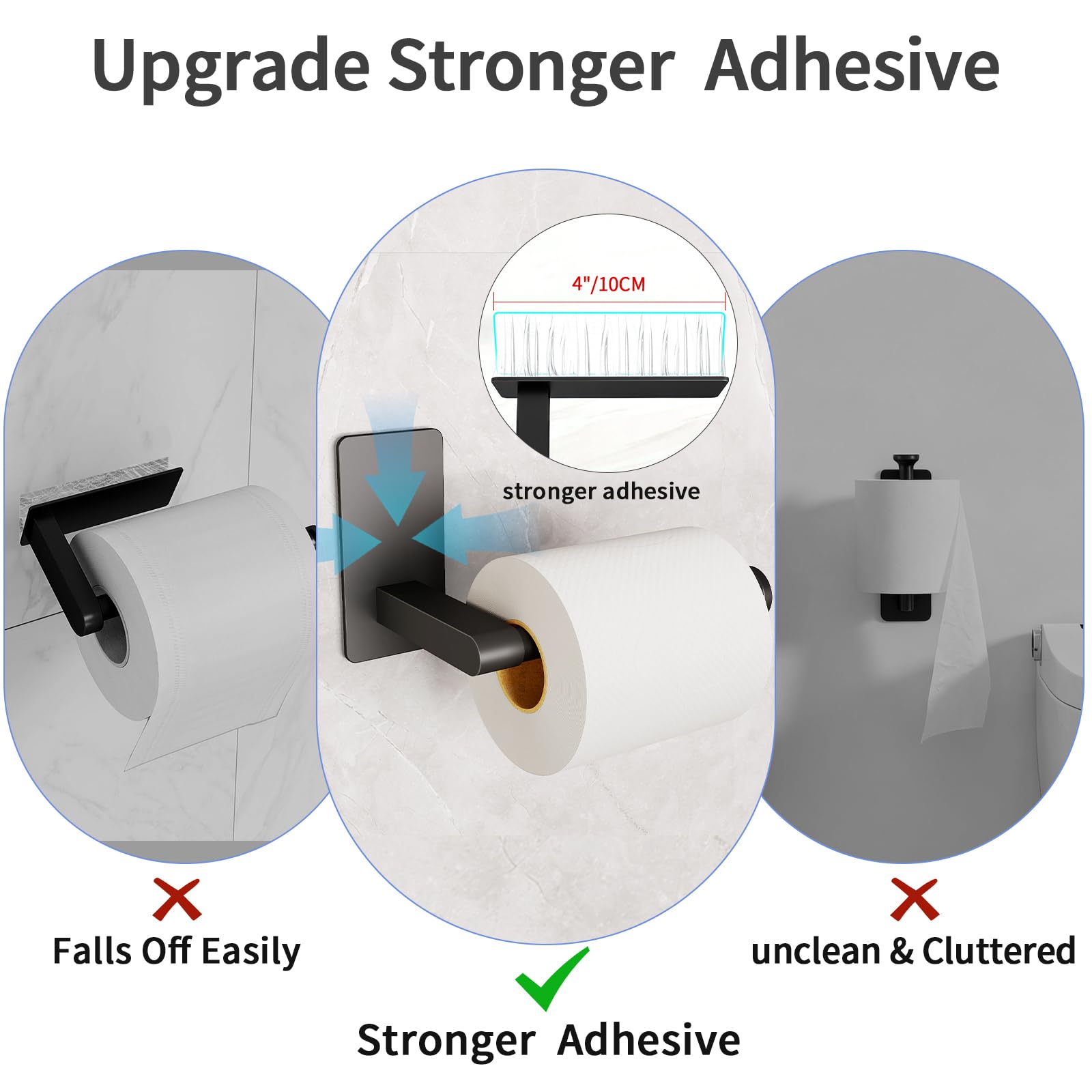 STWWO Toilet Paper Holder Self Adhesive, Extra-Wide Gap, Matte Black — Amazon image 3