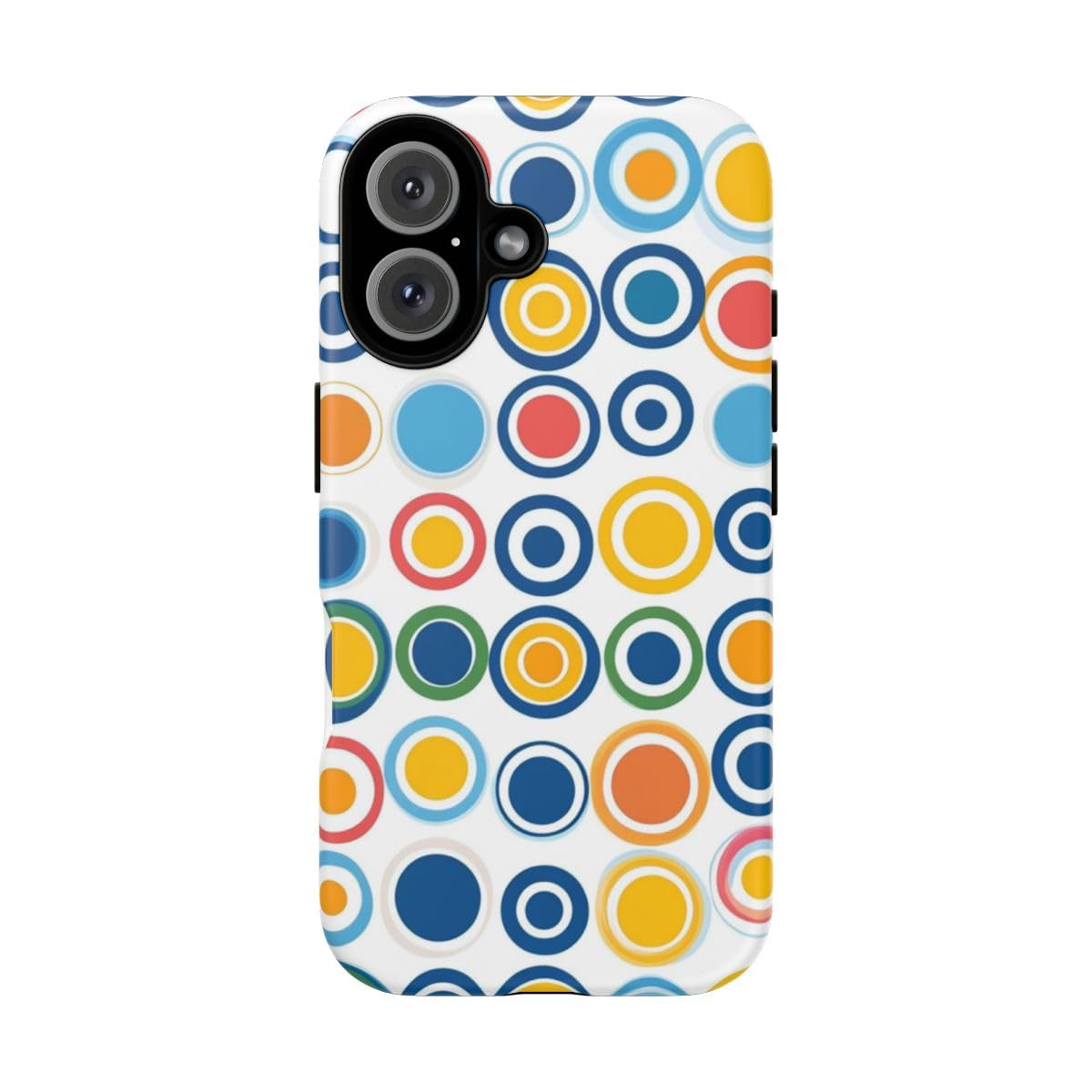 Coque iPhone 16 bleue rigide mate à motif circulaire coloré - 5