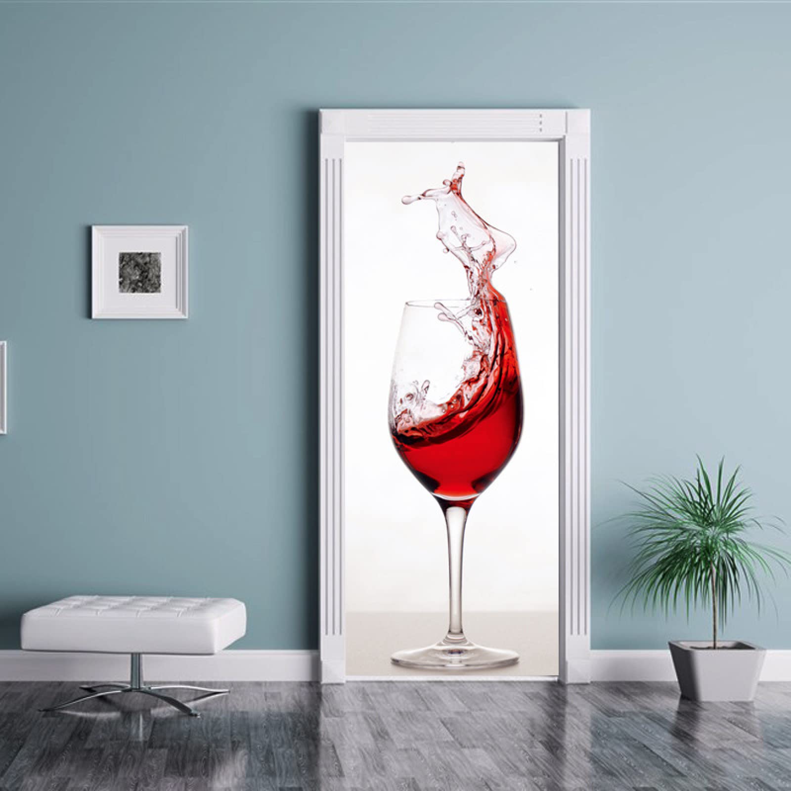 Porte Autocollants 3d Papier Peint Verre à vin rouge Sticker Porte PVC Imperméable pour Décoration Mur Salon Cuisine Chambre Salle L83 x H204cm