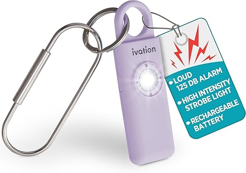 Miniatura 9 de Ivation Alarma SOS recargable personal, tamaño de bolsillo, 130 dB, sirena de seguridad de sonido y luz LED estroboscópica de pánico con mosquetón