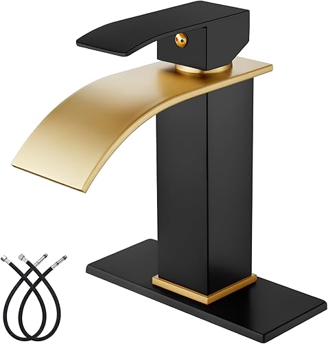 Midanya Grifo de baño con boquilla de cascada de una sola manija, grifo de lavabo de baño de 1 agujero, moderno grifo de lavabo de tocador de RV con