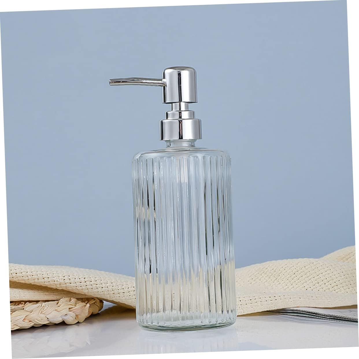3pcs Glass Pump Dispenser Bottles for Soap Shampoo Lotion Elegant Vertical Pattern for Bathroom Kitchen Use