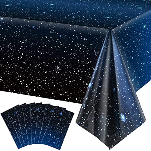 Space Tablecloth Starry Night Tablecloth Decorations Plastic Galaxy Table Cover Space Stars Theme Party Supplies For Birthday Home Decorations, 54 X 108 Inch (8 Pieces) #TOP29