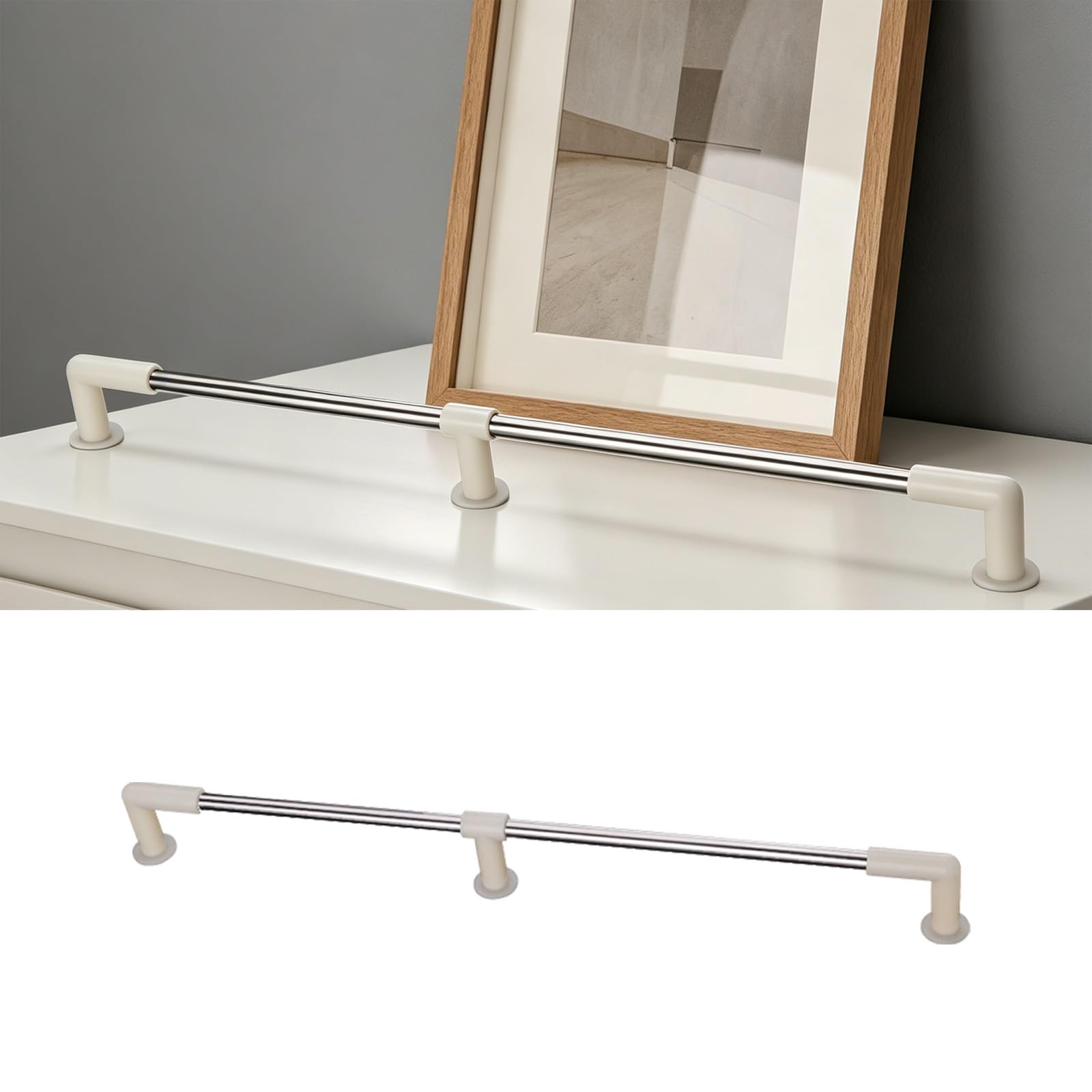 DJPHOFS Stainless Steel Shelf Guard Rail Decorative, Anti-fall Cabinet Railing Bar 1 2 4 Pack, Silver Gallery for Wood Floating Shelves(1pc,95cm/37.4in)