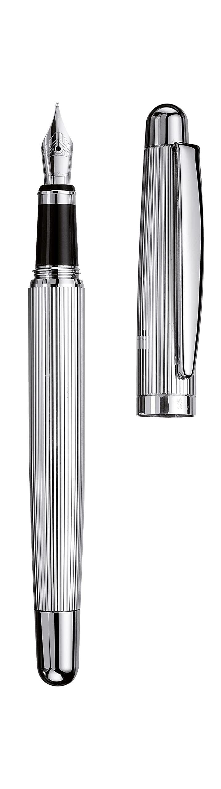 Otto Hutt design 02 Füllfederhalter 018-61046 – Füller aus 925er Sterling Silber mit Streifen Guilloche und glänzender Oberfläche in der Farbe Silber – Federstärke M