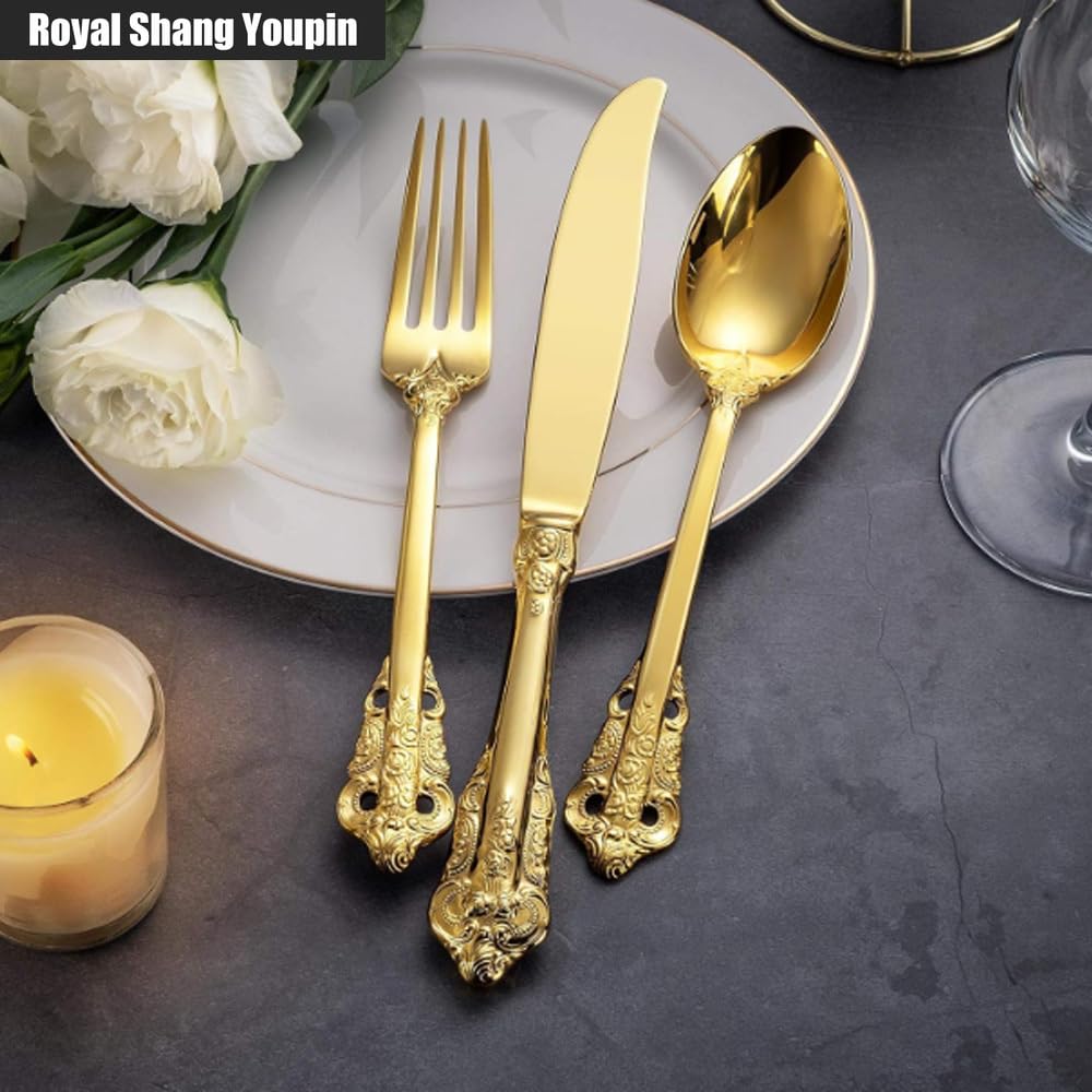 Set di posate in acciaio inox goffrato, 20 pezzi, eleganti posate per bistecca, forchette, cucchiai e dessert, resistenti, lavabili in lavastoviglie, per cucina e sala da pranzo