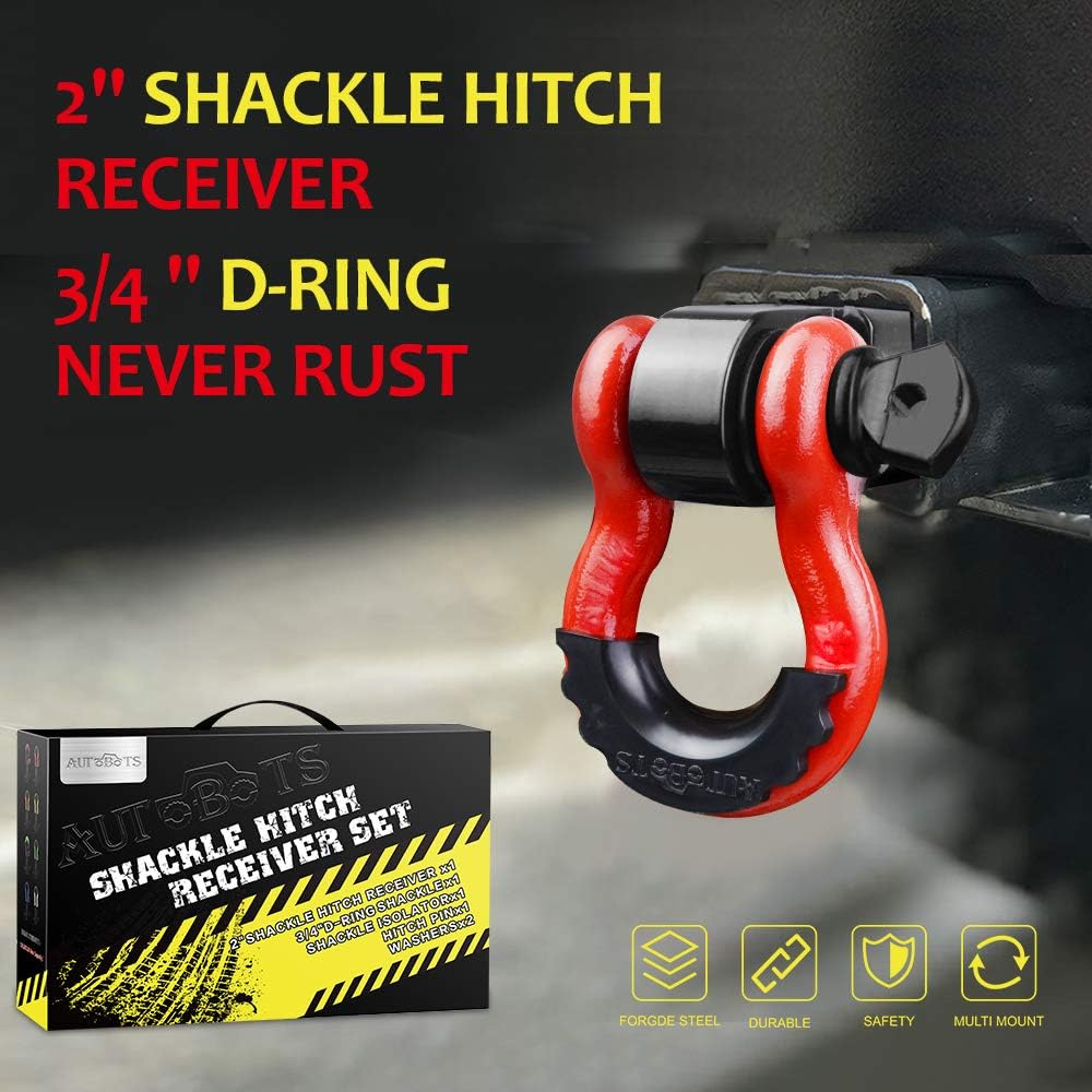 AUTOBOTS Tow Hitch Receiver 2", 45,000 Lbs Break Strength Shackle Hitch Receiver with 5/8" Hitch Pin, 3/4 D Ring Shackle, Towing Accessories for Truck Trailer Recovery Off-Road Red&Black - Image 6