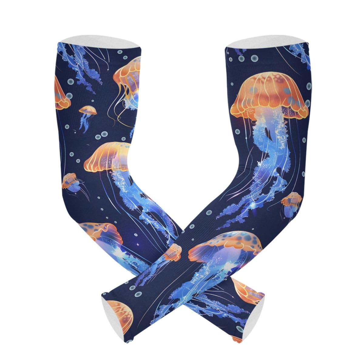 Cooling Arm Sleeves for Men Women UV Sun Protection Arm Covers Jellyfish Yellow Compression Sleeves Sports Football Golf Cycling