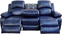 Vista 27 de Juego de sofá de 3 piezas de cuero sintético, azul, reclinación manual, sofá de dos plazas, almacenamiento, mesa de centro, cuero artificial, sala